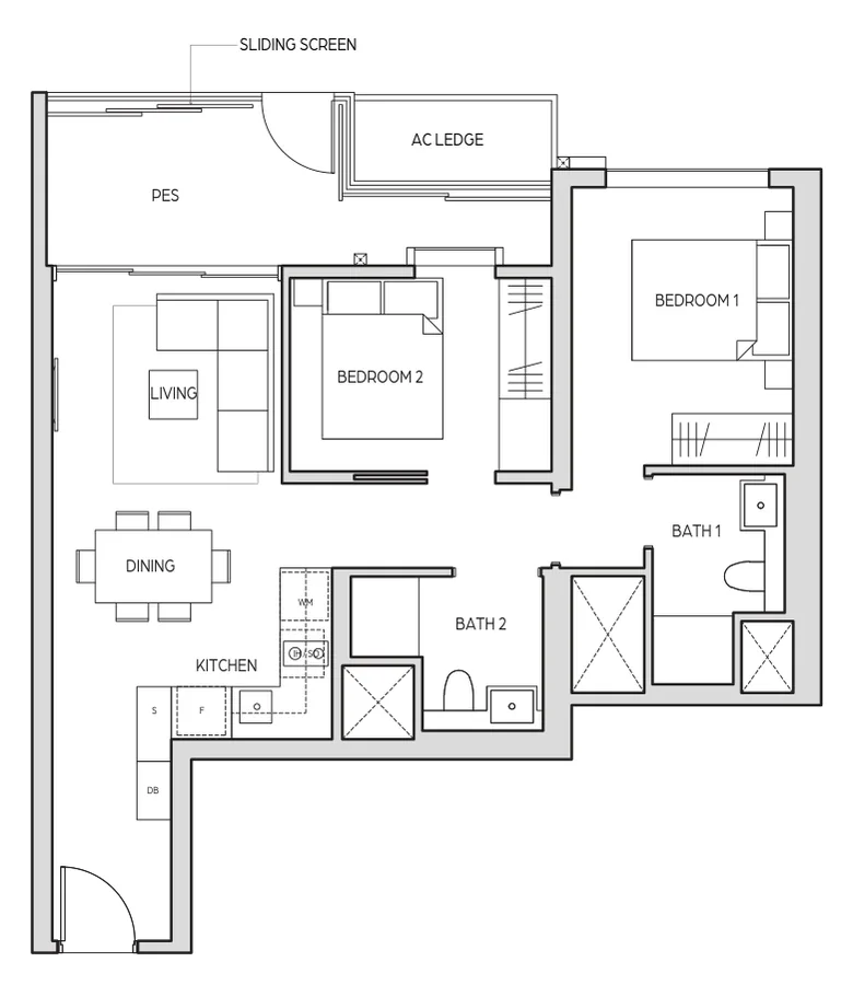 Midtown Bay floor plan, type B3-G: 2 Bedroom, 775 sq ft