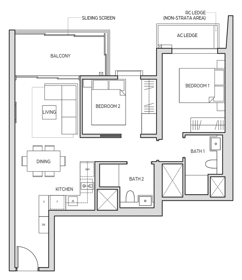 Midtown Bay floor plan, type B3: 2 Bedroom, 753 sq ft