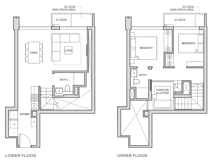Midtown Bay floor plan, type B6-DP: 2 Bedroom Duplex, 1,012 sq ft