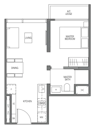 Midtown Modern floor plan, type A1: 1-Bedroom, 409 sq ft