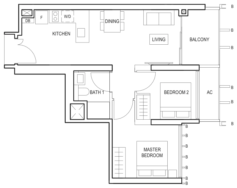 Midwood floor plan, type (2)a [10]: 2-Bedroom, 635 sq ft