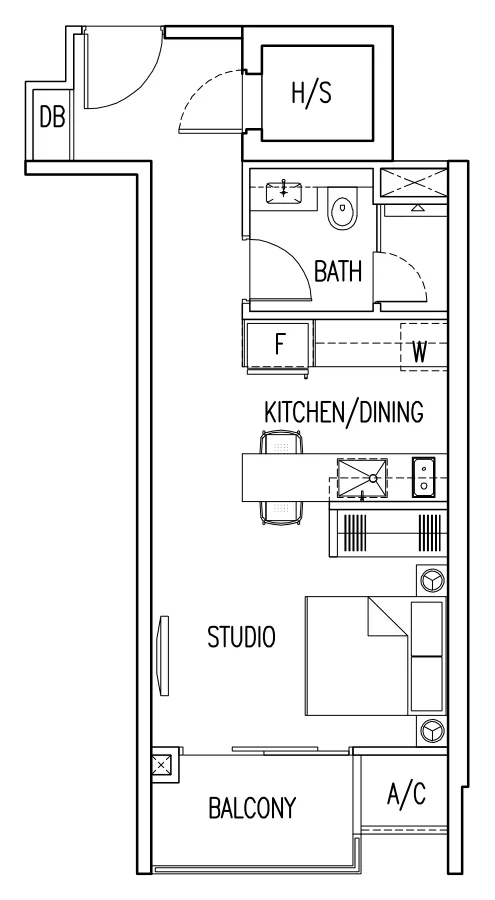 My Manhattan floor plan, type A3: Studio & 1-Bedroom, 441 sq ft