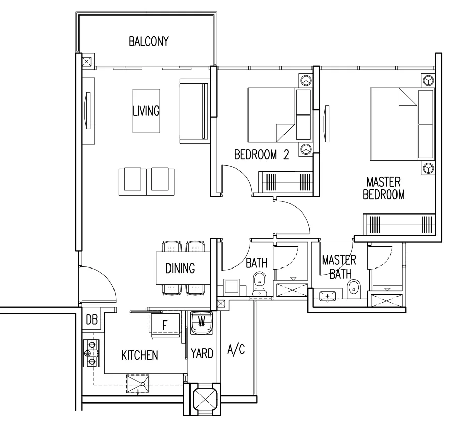My Manhattan floor plan, type B2: 2-Bedroom, 861 sq ft
