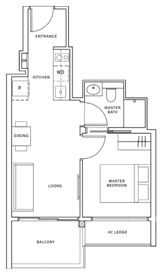 Myra floor plan, type A1: 1-Bedroom (A1), 474 sq ft
