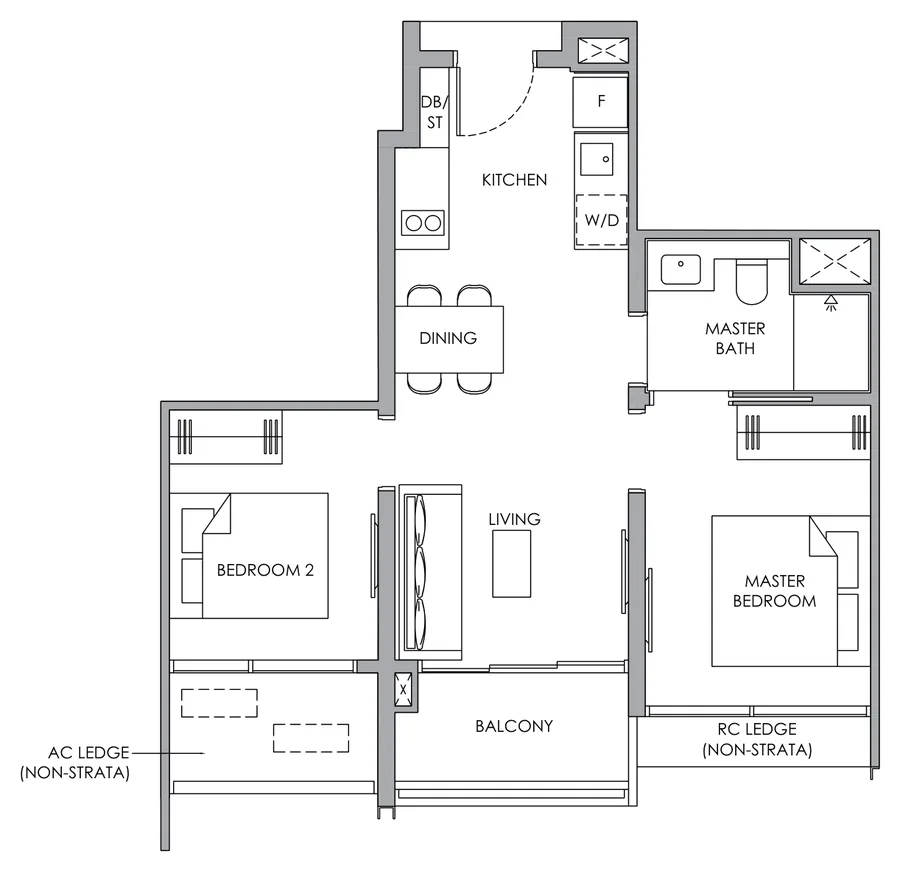Narra Residences floor plan, type B1: 2-Bedroom Compact, 560 sq ft