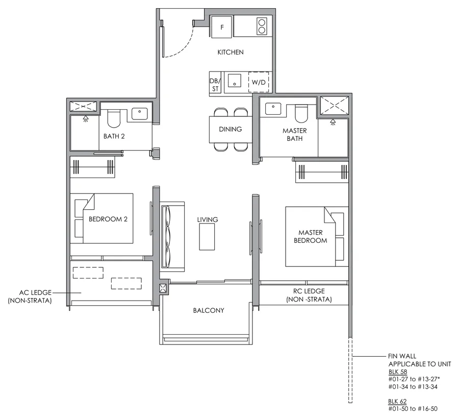 Narra Residences floor plan, type B2P: 2-Bedroom Premium, 646 sq ft