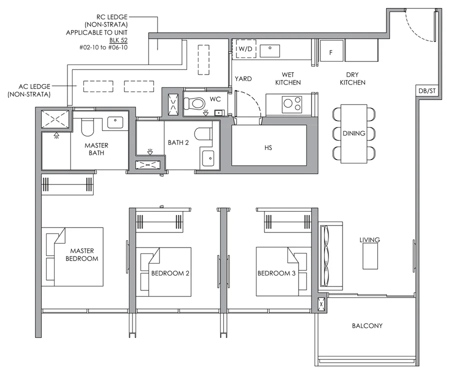 Narra Residences floor plan, type C7P: 3-Bedroom Premium, 1,001 sq ft