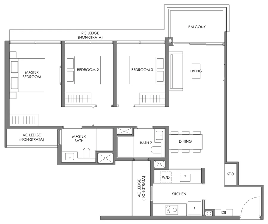 Nava Grove floor plan, type C-2: 3-Bedroom, 990 sq ft