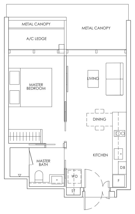Newport Residences floor plan, type A1: 1-Bedroom, 431 sq ft
