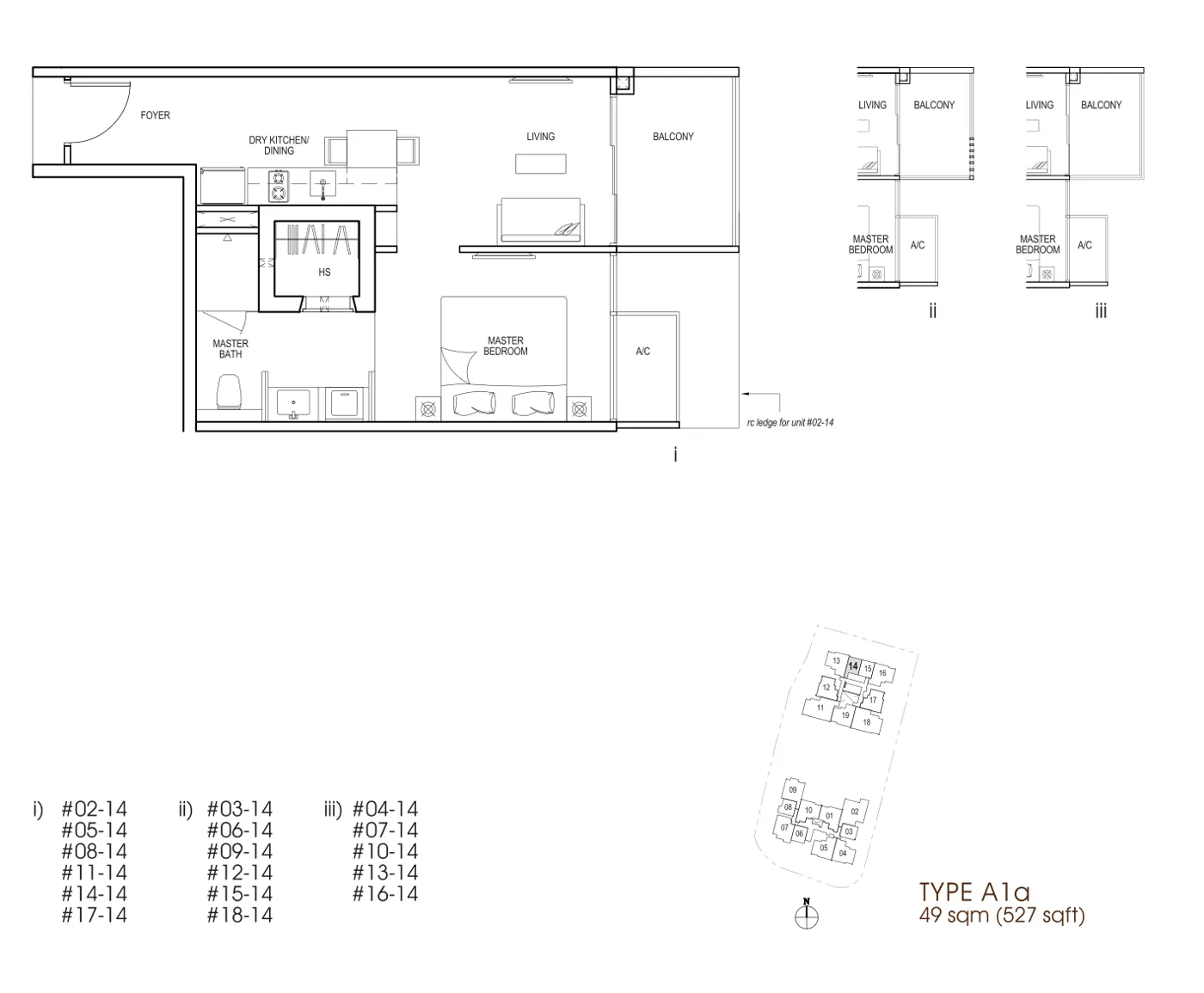 Nin Residence floor plan, type A1a: 1-Bedroom, 527 sq ft