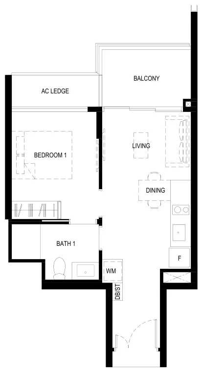 Normanton Park floor plan, type 1BR-cR: 1-bedroom, 484 sq ft