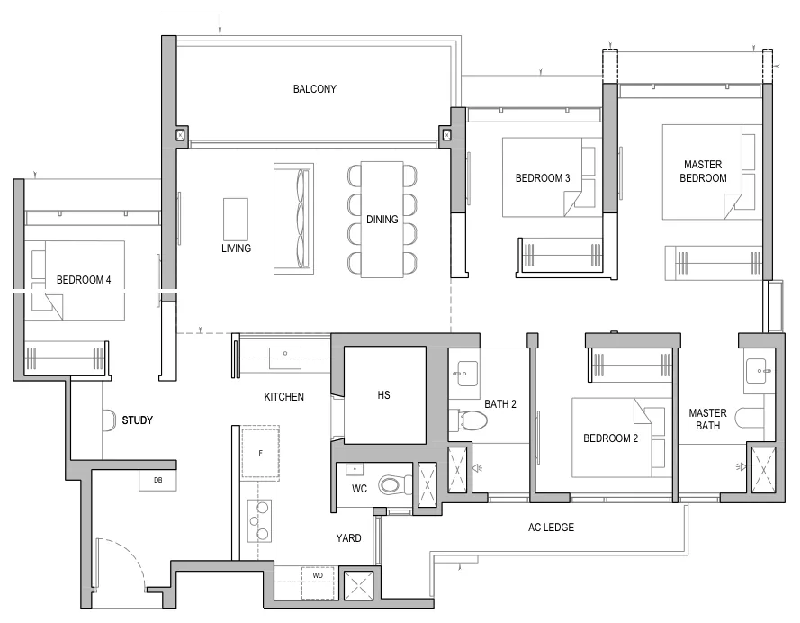North Gaia floor plan, type D1: 4-Bedroom, 1,313 sq ft
