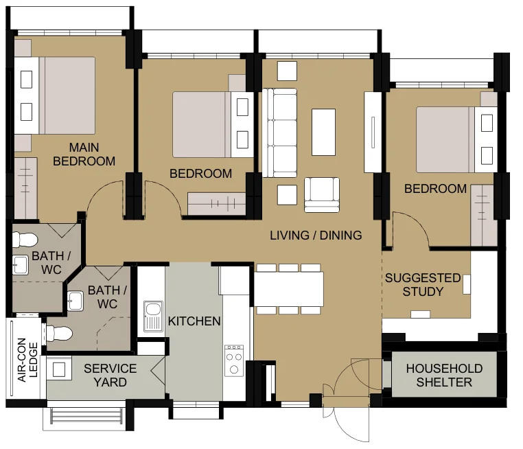 Northshore Edge floor plan, type 5R: 5-room, 113 to 114 sqm, 1,216 sq ft