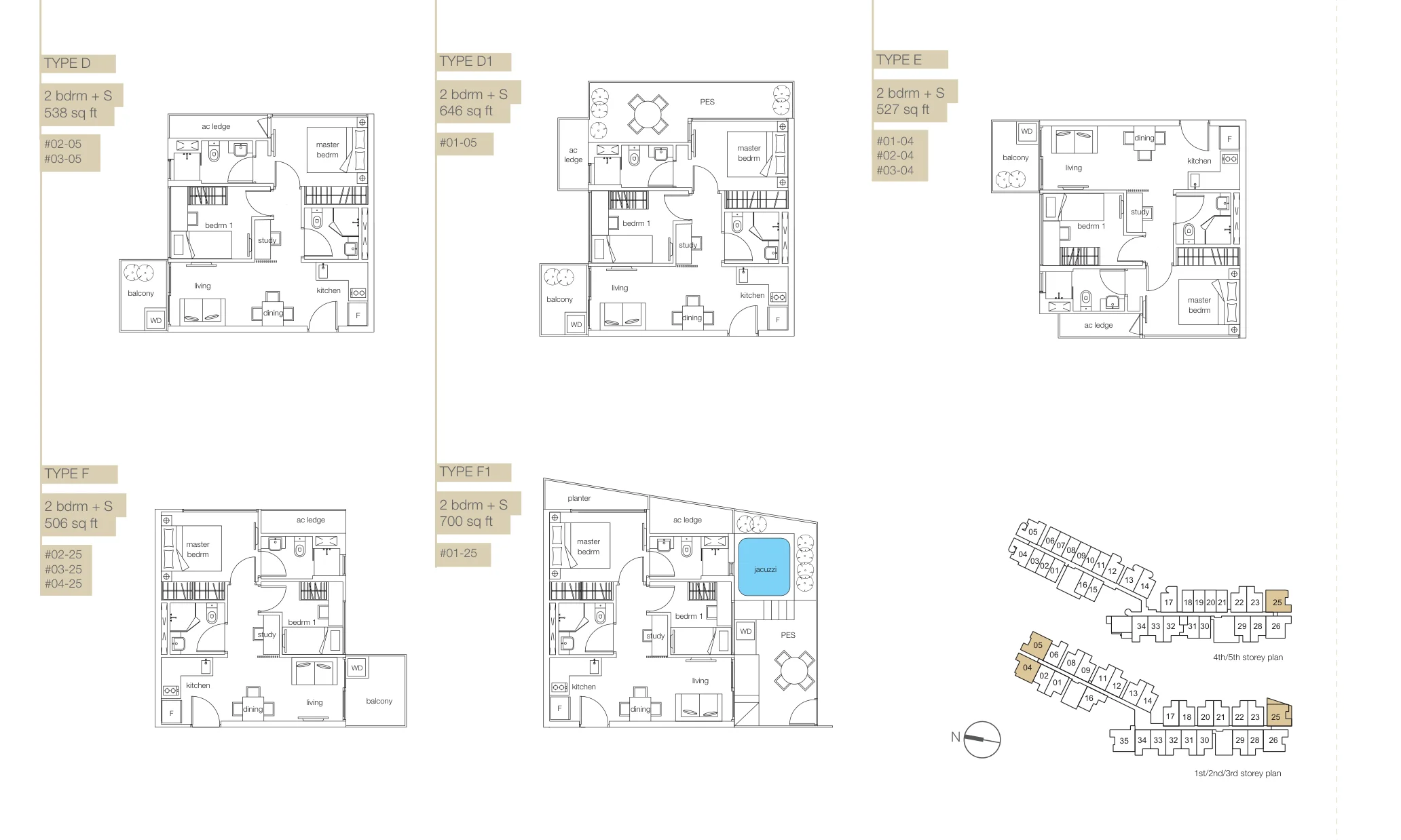 NottingHill Suites floor plan, type F: 2-Bedroom + Study, 506 sq ft