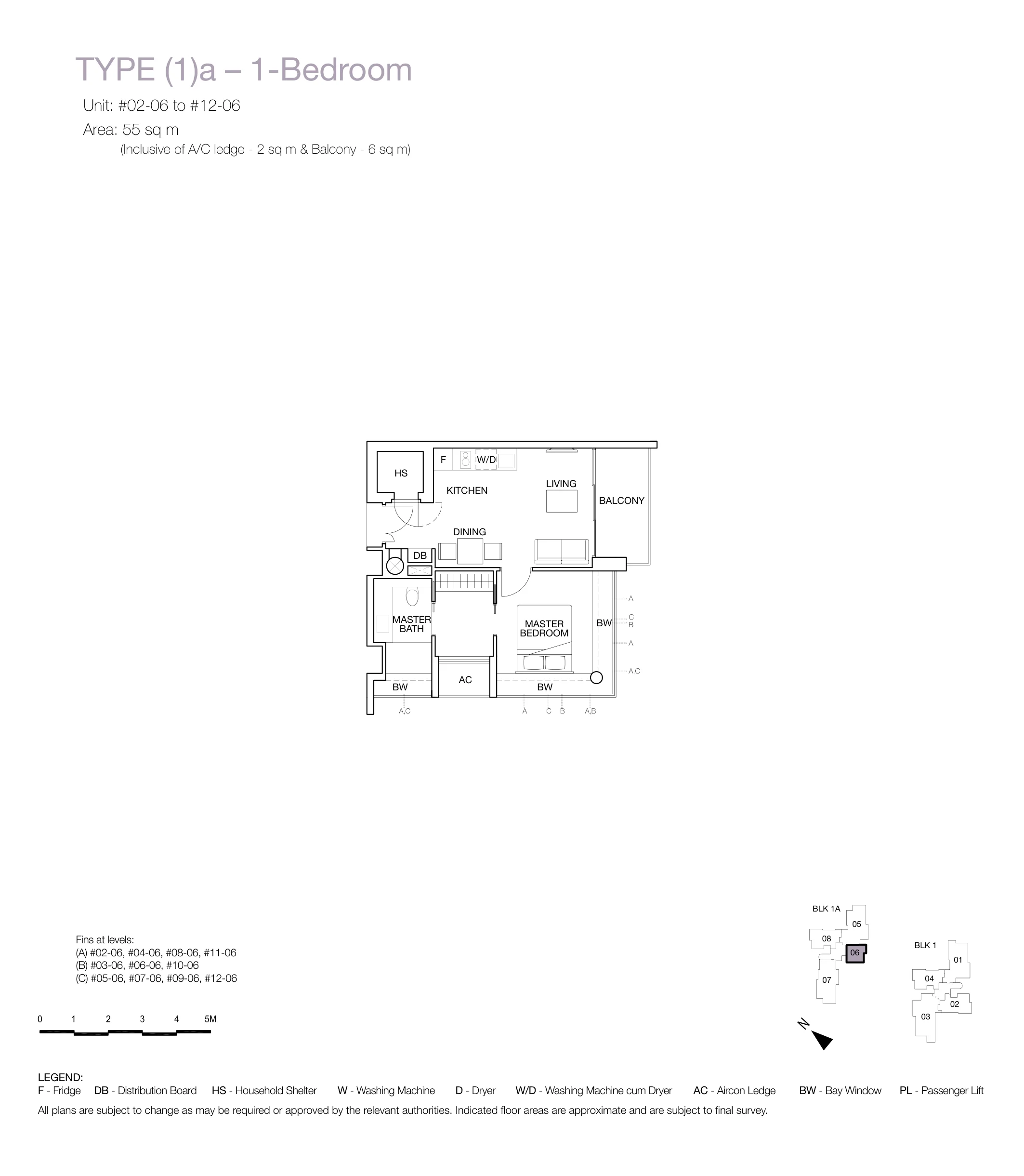 One Balmoral floor plan, type (1)a: 1-Bedroom, 592 sq ft