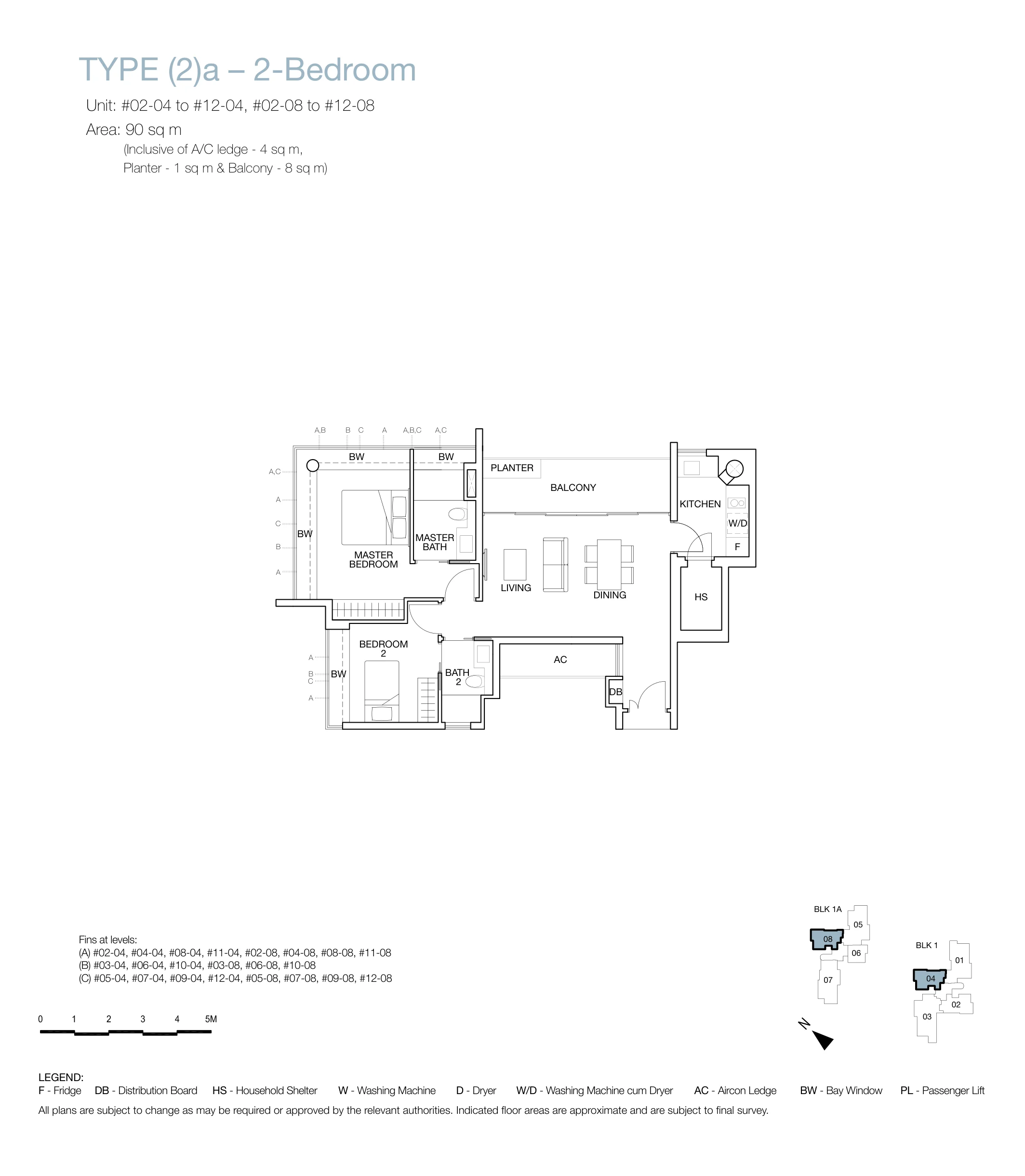 One Balmoral floor plan, type (2)a: 2-Bedroom, 969 sq ft