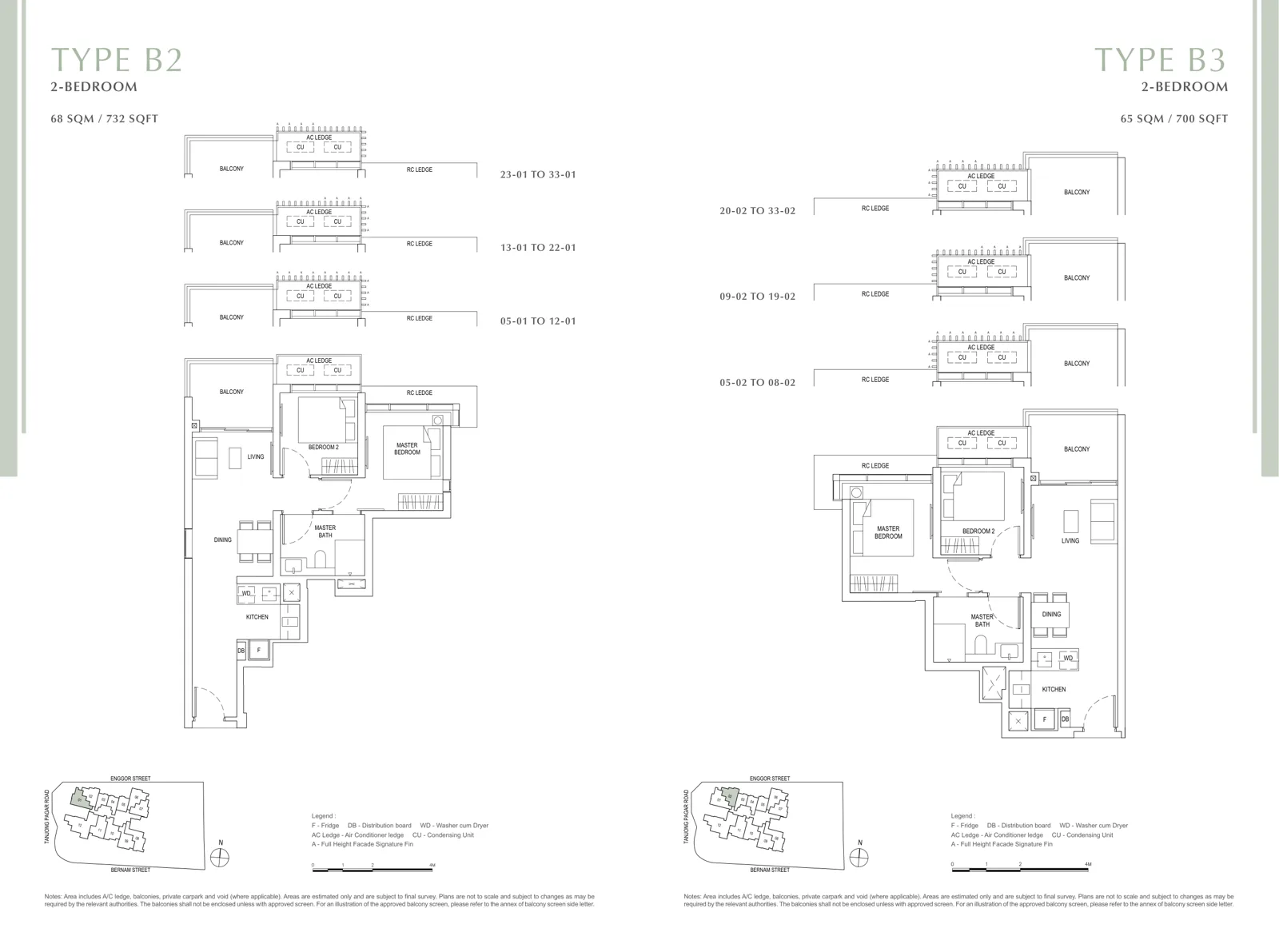 One Bernam floor plan, type B3: 2-Bedroom, 700 sq ft