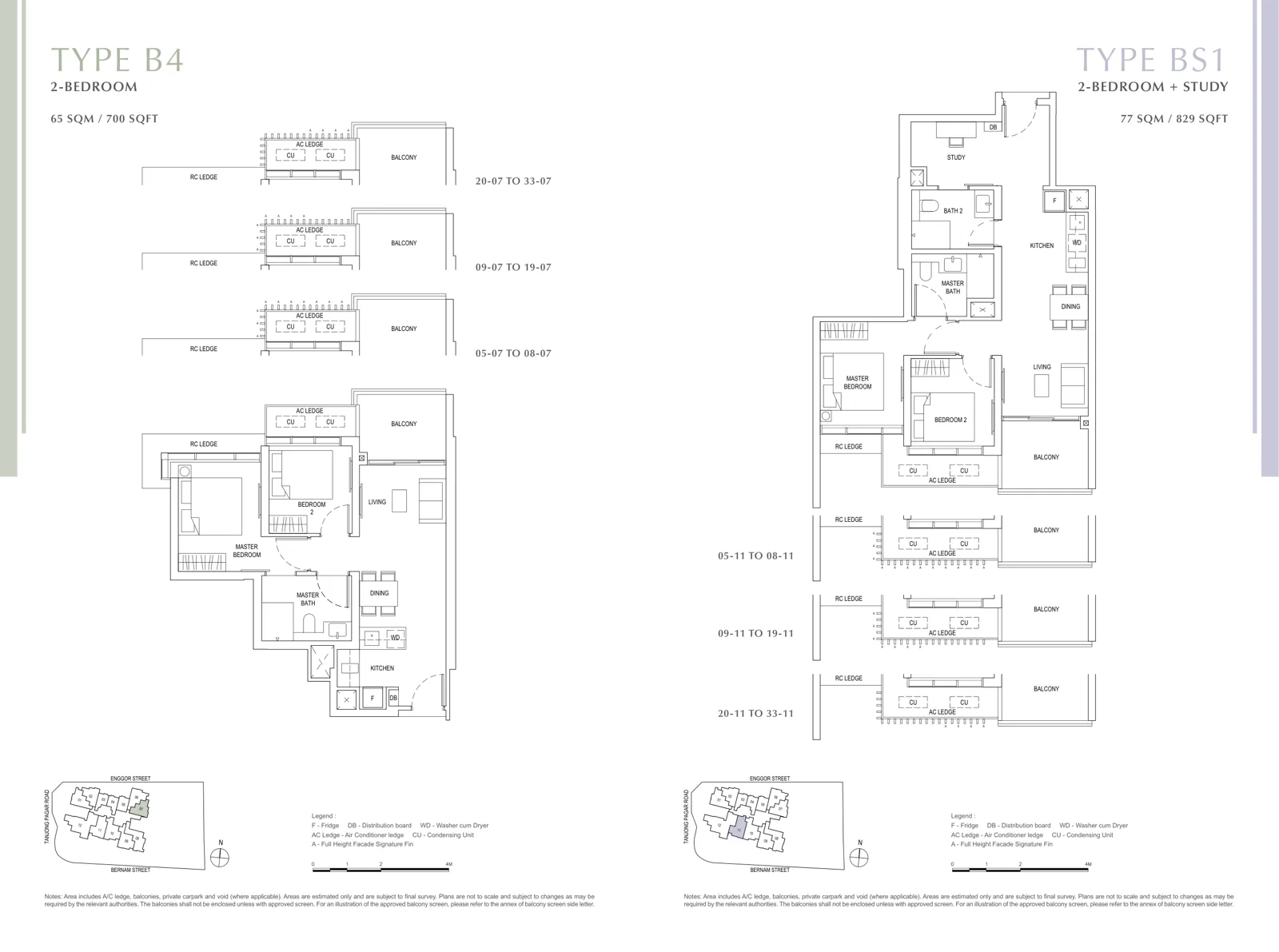 One Bernam floor plan, type B4: 2-Bedroom, 700 sq ft