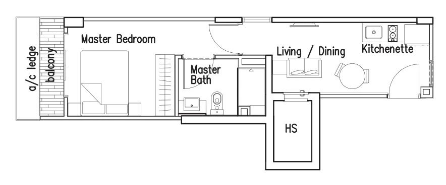 One Duchess floor plan, type A: 1-Bedroom + Study, 441 sq ft