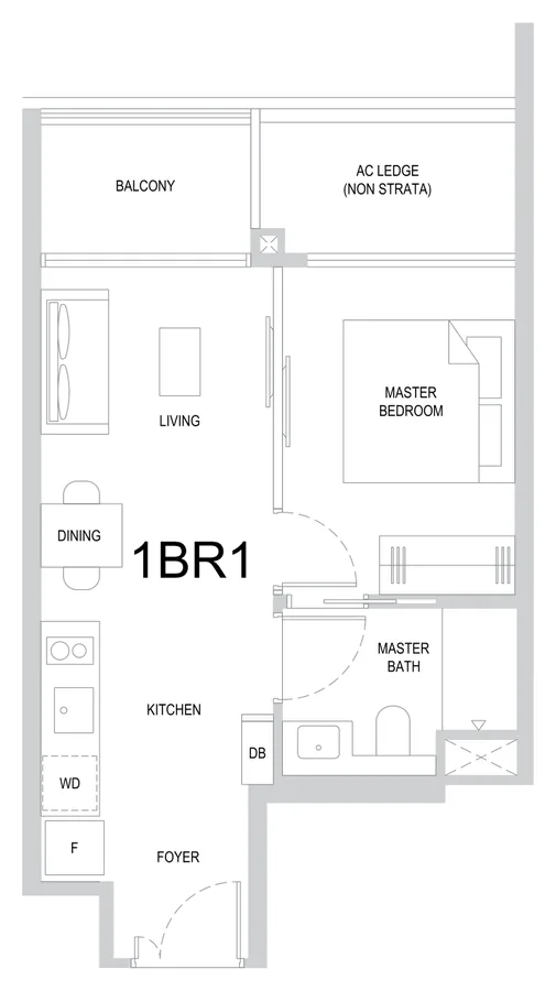 One Marina Gardens floor plan, type 1BR1: 1-Bedroom, 431 sq ft