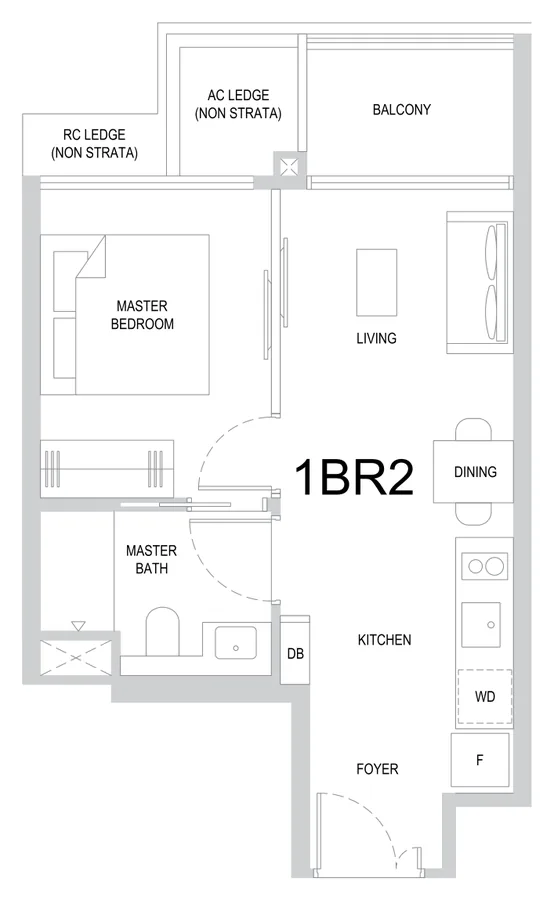 One Marina Gardens floor plan, type 1BR2: 1-Bedroom, 431 sq ft