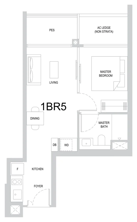 One Marina Gardens floor plan, type 1BR5: 1-Bedroom, 452 sq ft