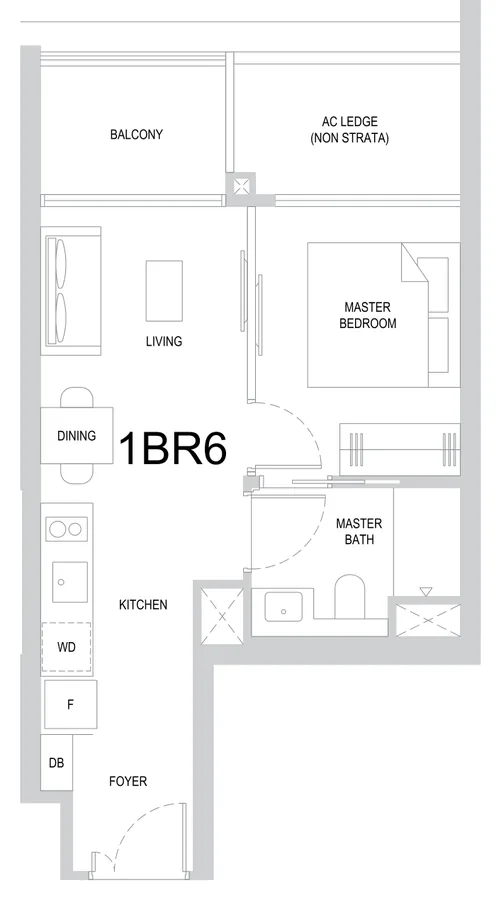 One Marina Gardens floor plan, type 1BR6: 1-Bedroom, 431 sq ft