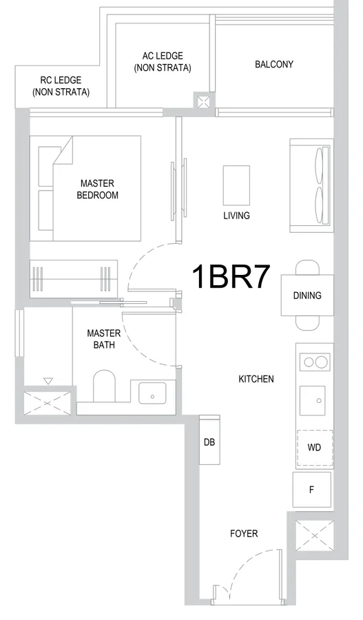 One Marina Gardens floor plan, type 1BR7: 1-Bedroom, 420 sq ft