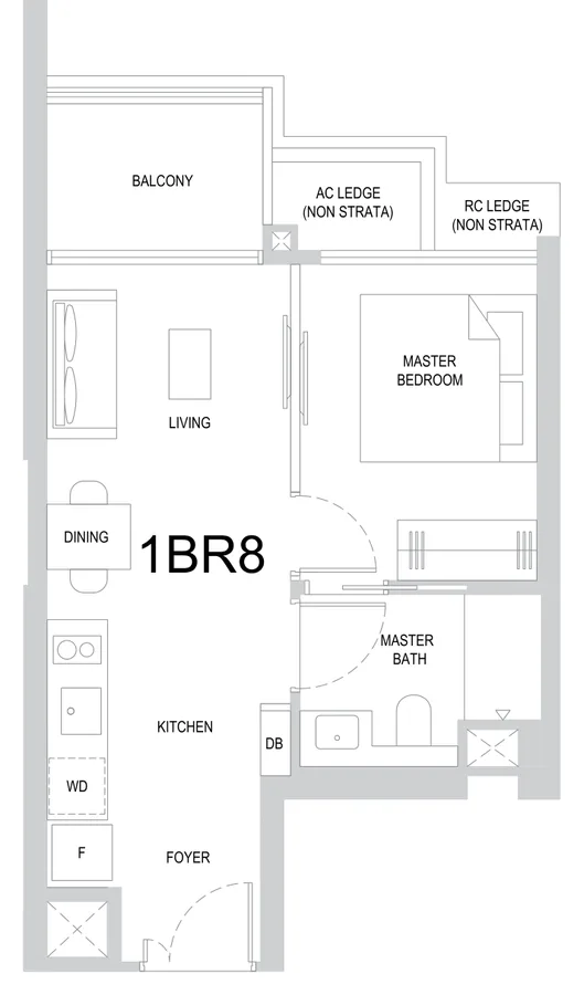 One Marina Gardens floor plan, type 1BR8: 1-Bedroom, 431 sq ft
