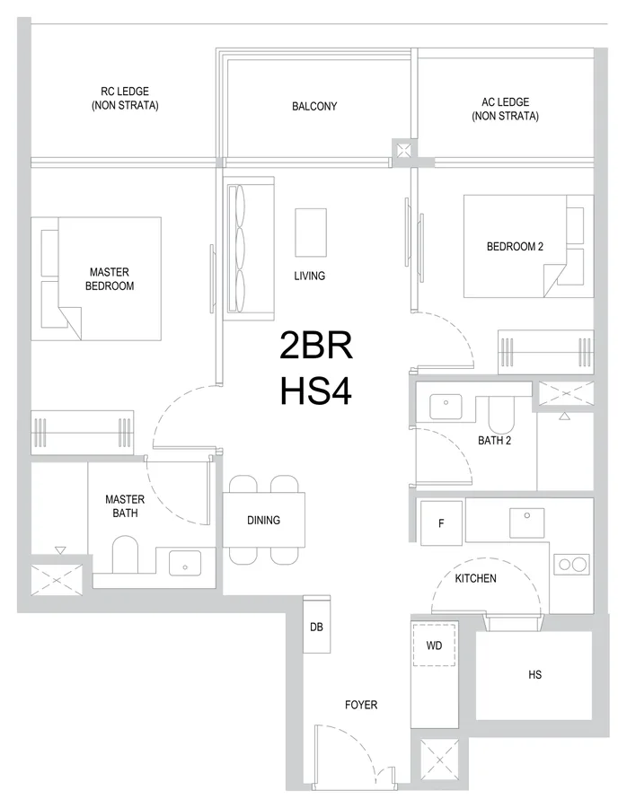 One Marina Gardens floor plan, type 2BR HS4: 2-Bedroom, 732 sq ft