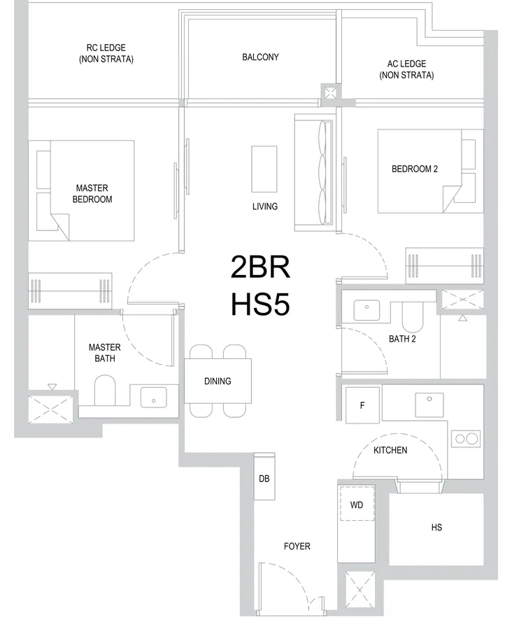 One Marina Gardens floor plan, type 2BR HS5: 2-Bedroom, 710 sq ft