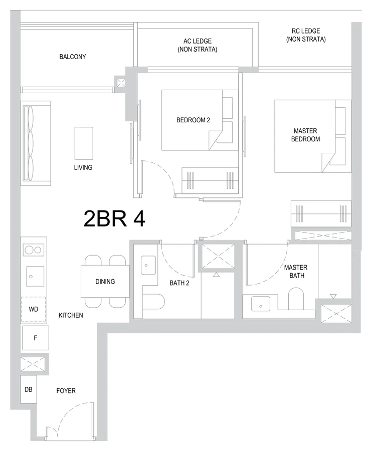 One Marina Gardens floor plan, type 2BR4: 2-Bedroom, 657 sq ft