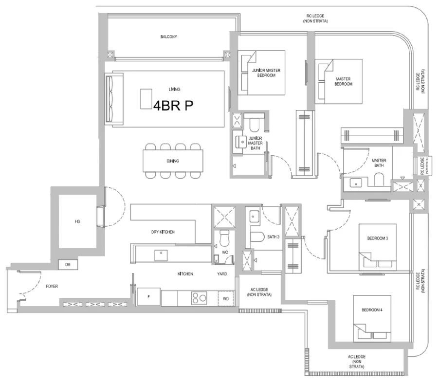 One Marina Gardens floor plan, type 4BR P: 4-Bedroom, 1,647 sq ft
