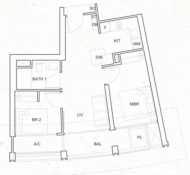 One Pearl Bank floor plan, type C1: 2-Bedroom (C1), 700 sq ft