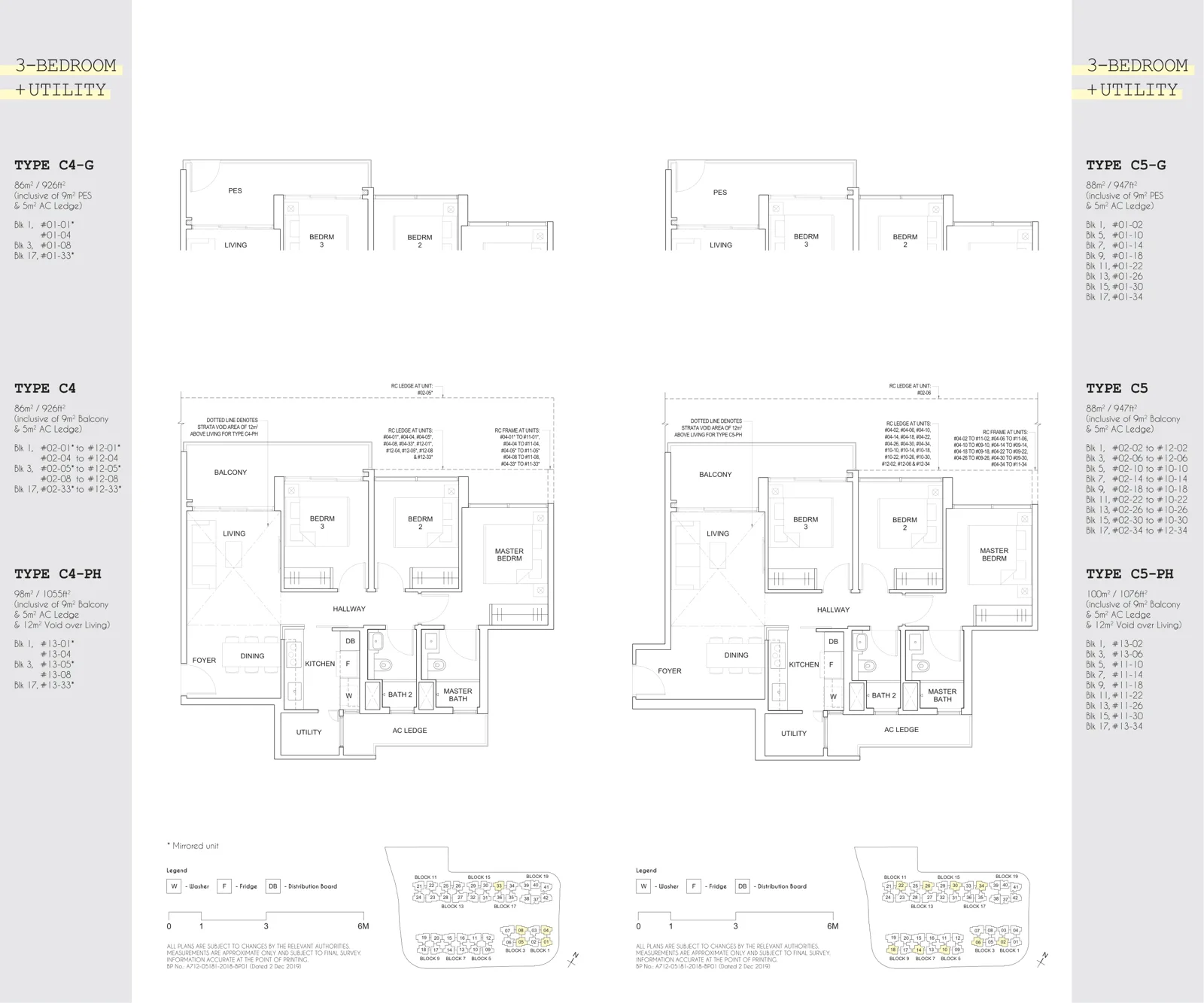 Parc Canberra floor plan, type C4: 3-Bedroom + Utility, 926 sq ft