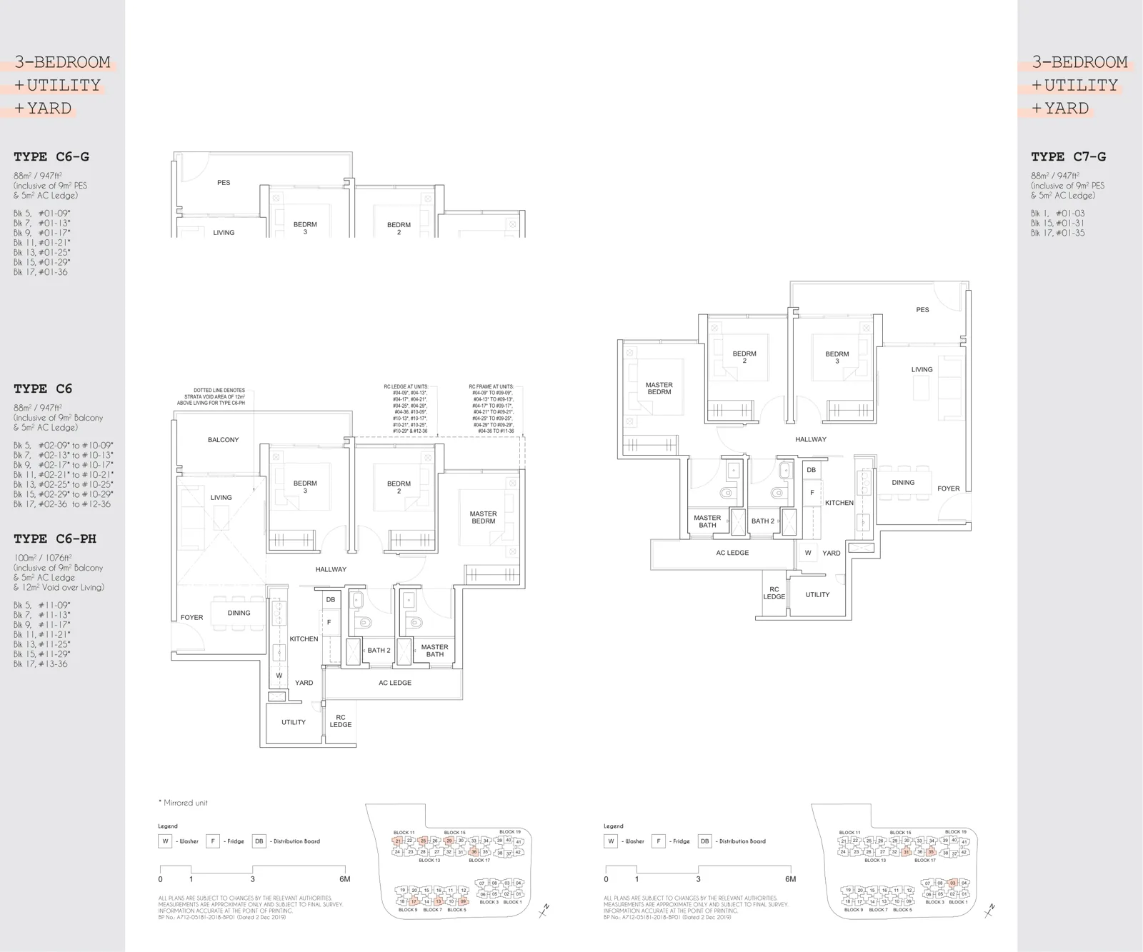 Parc Canberra floor plan, type C6: 3-Bedroom + Utility + Yard, 947 sq ft