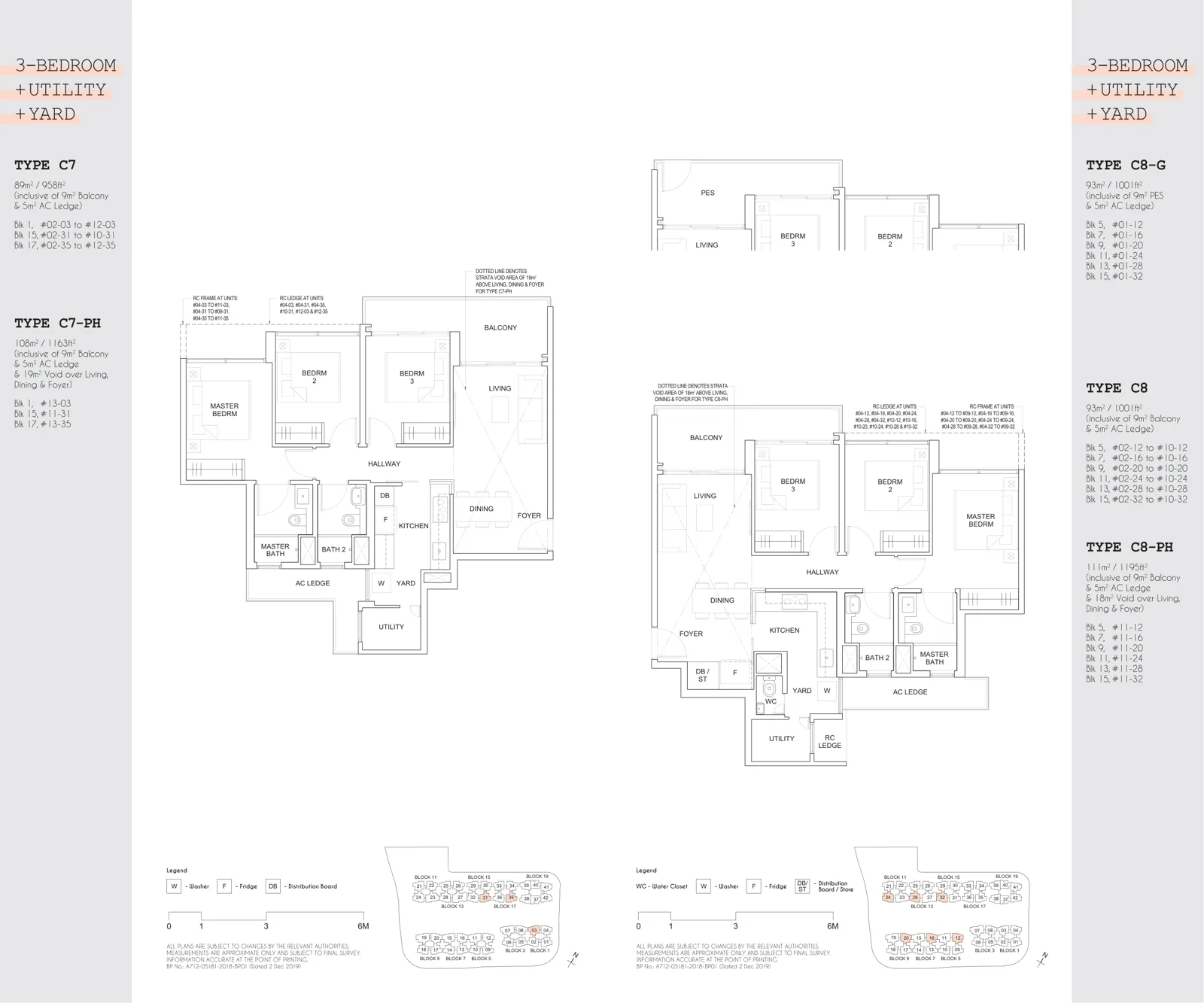 Parc Canberra floor plan, type C7-G: 3-Bedroom + Utility + Yard, 947 sq ft