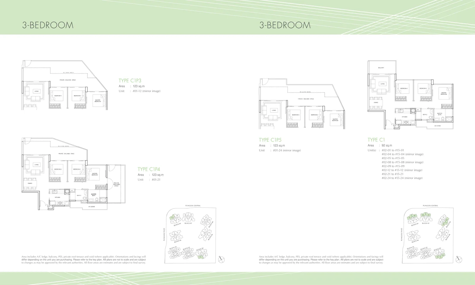 Parc Centros floor plan, type C1: 3-Bedroom, 990 sq ft