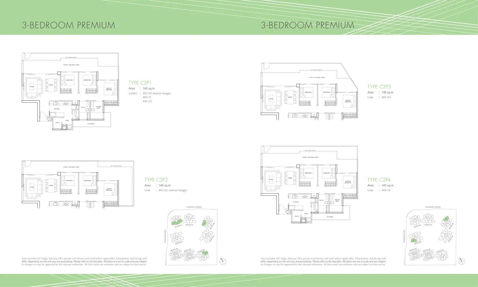Parc Centros floor plan, type C2P3: 3-Bedroom Premium, 1,496 sq ft