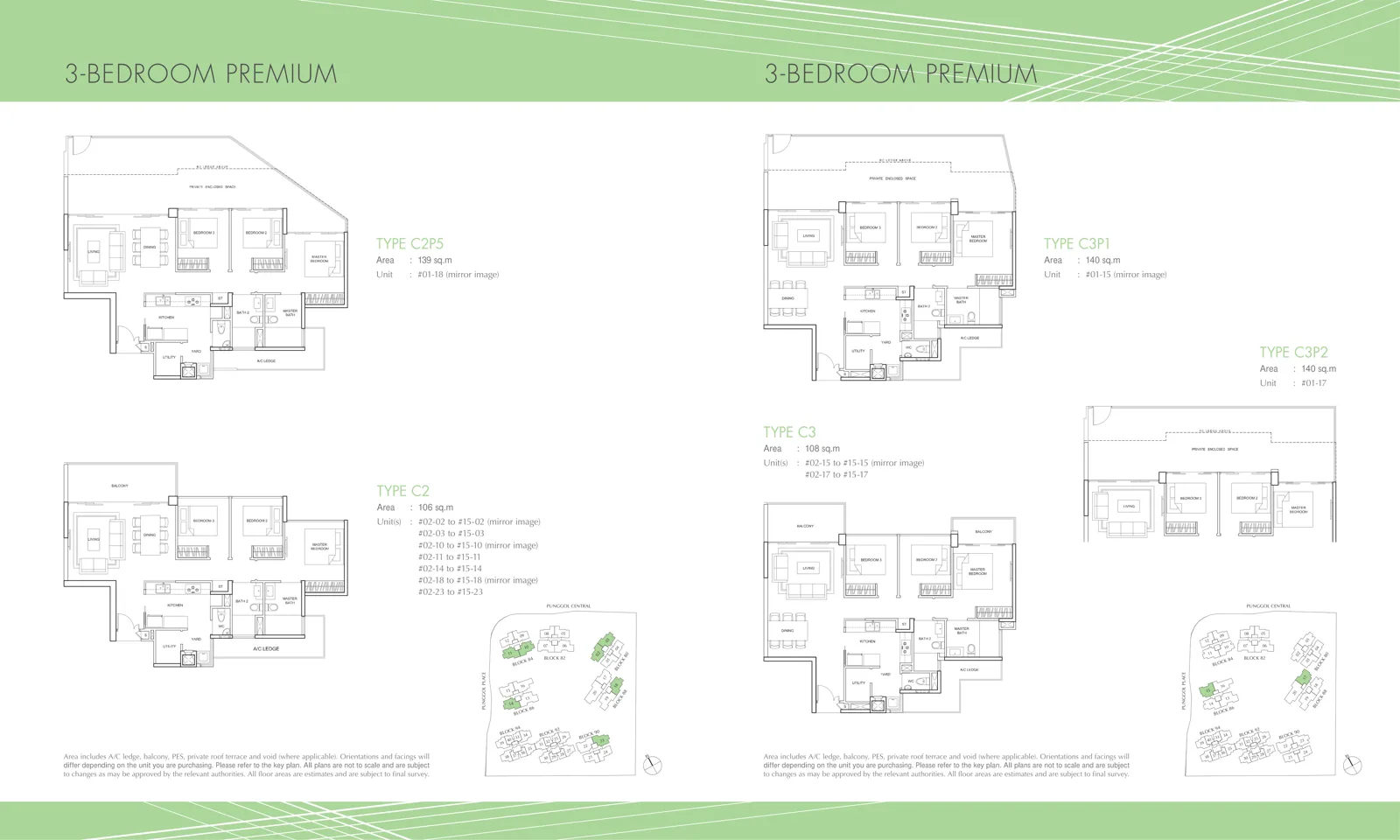 Parc Centros floor plan, type C2: 3-Bedroom Premium, 1,141 sq ft