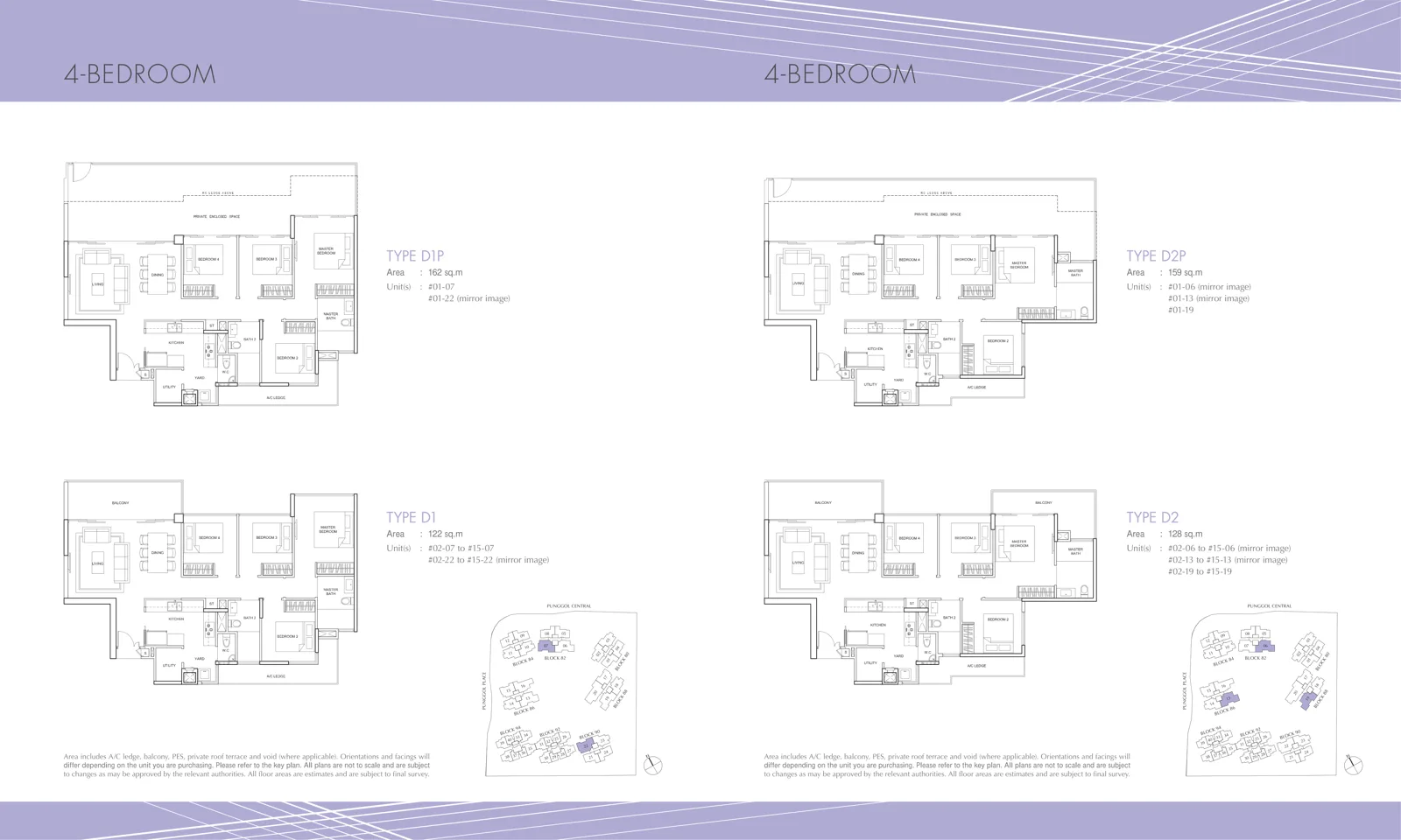 Parc Centros floor plan, type D1: 4-Bedroom, 1,313 sq ft