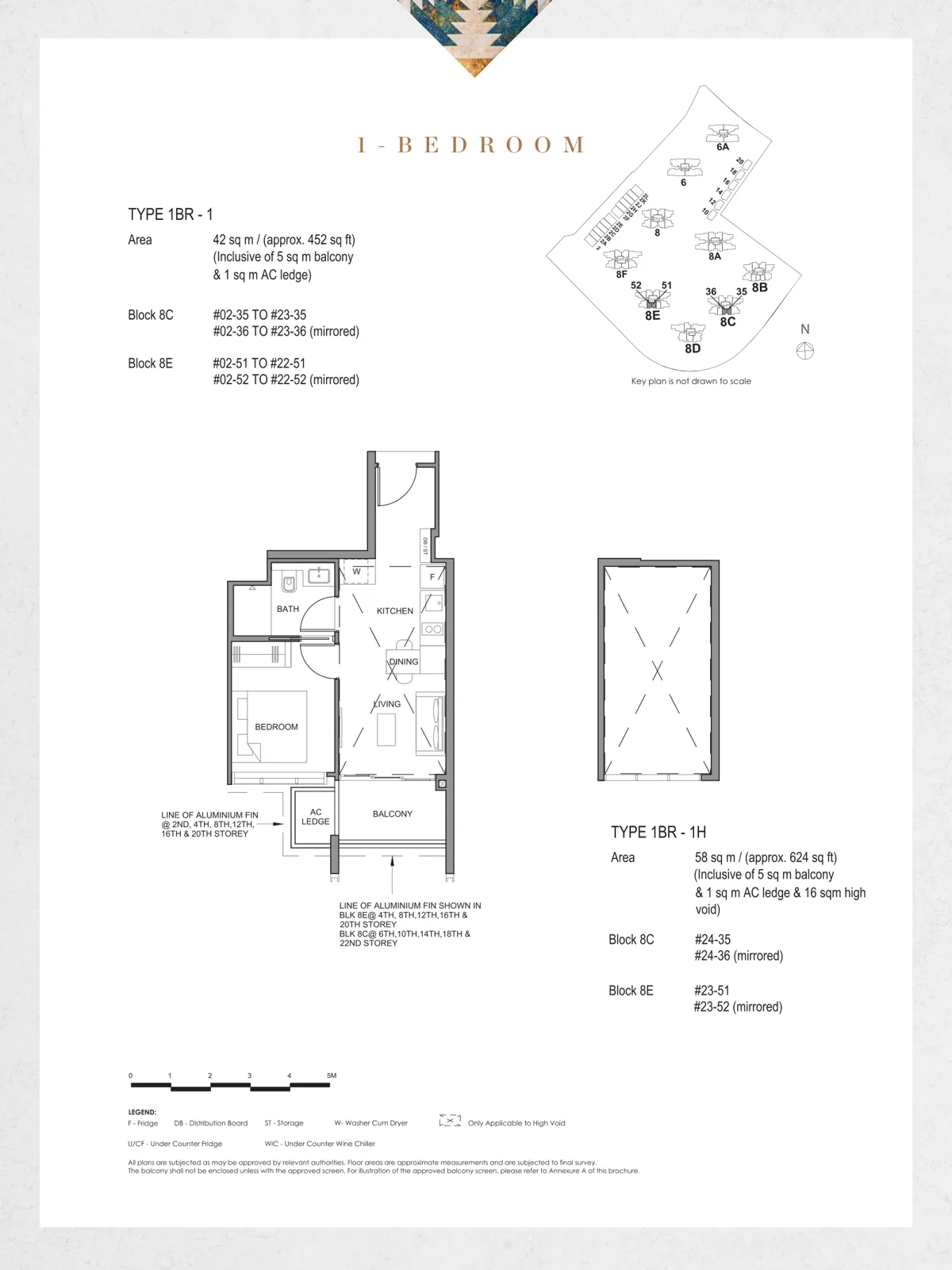 Parc Clematis floor plan, type 1BR-1: 1-Bedroom, 452 sq ft
