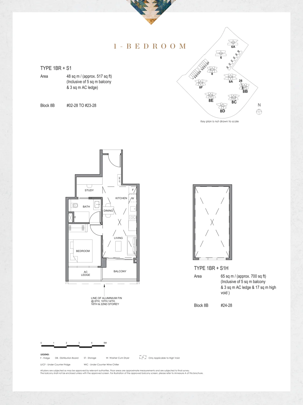 Parc Clematis floor plan, type 1BR+S1: 1-Bedroom + Study, 517 sq ft