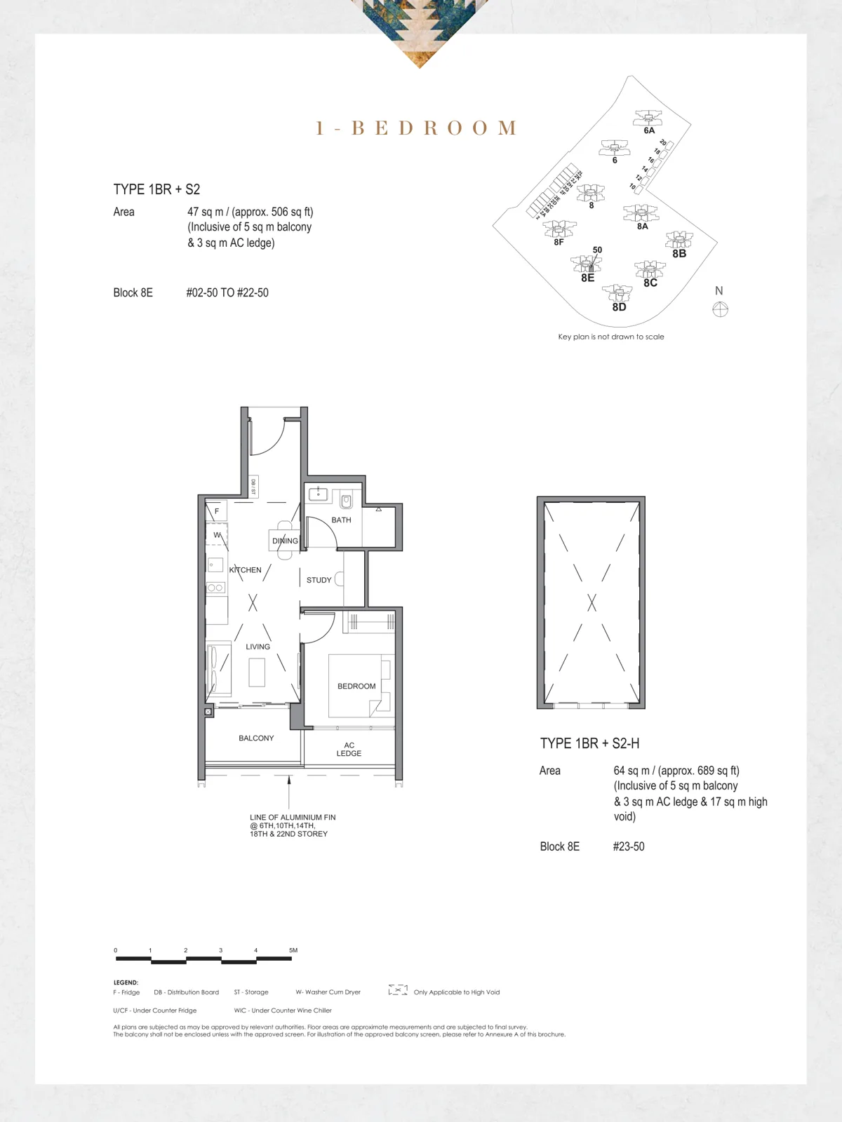 Parc Clematis floor plan, type 1BR+S2: 1-Bedroom + Study, 506 sq ft