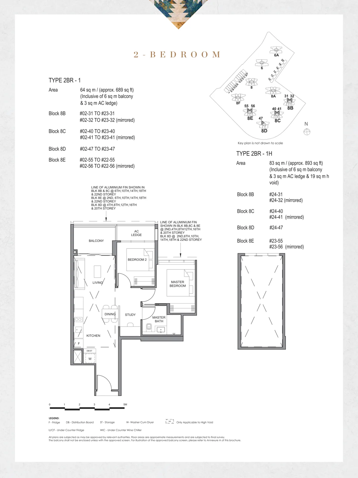 Parc Clematis floor plan, type 2BR-1: 2-Bedroom, 689 sq ft