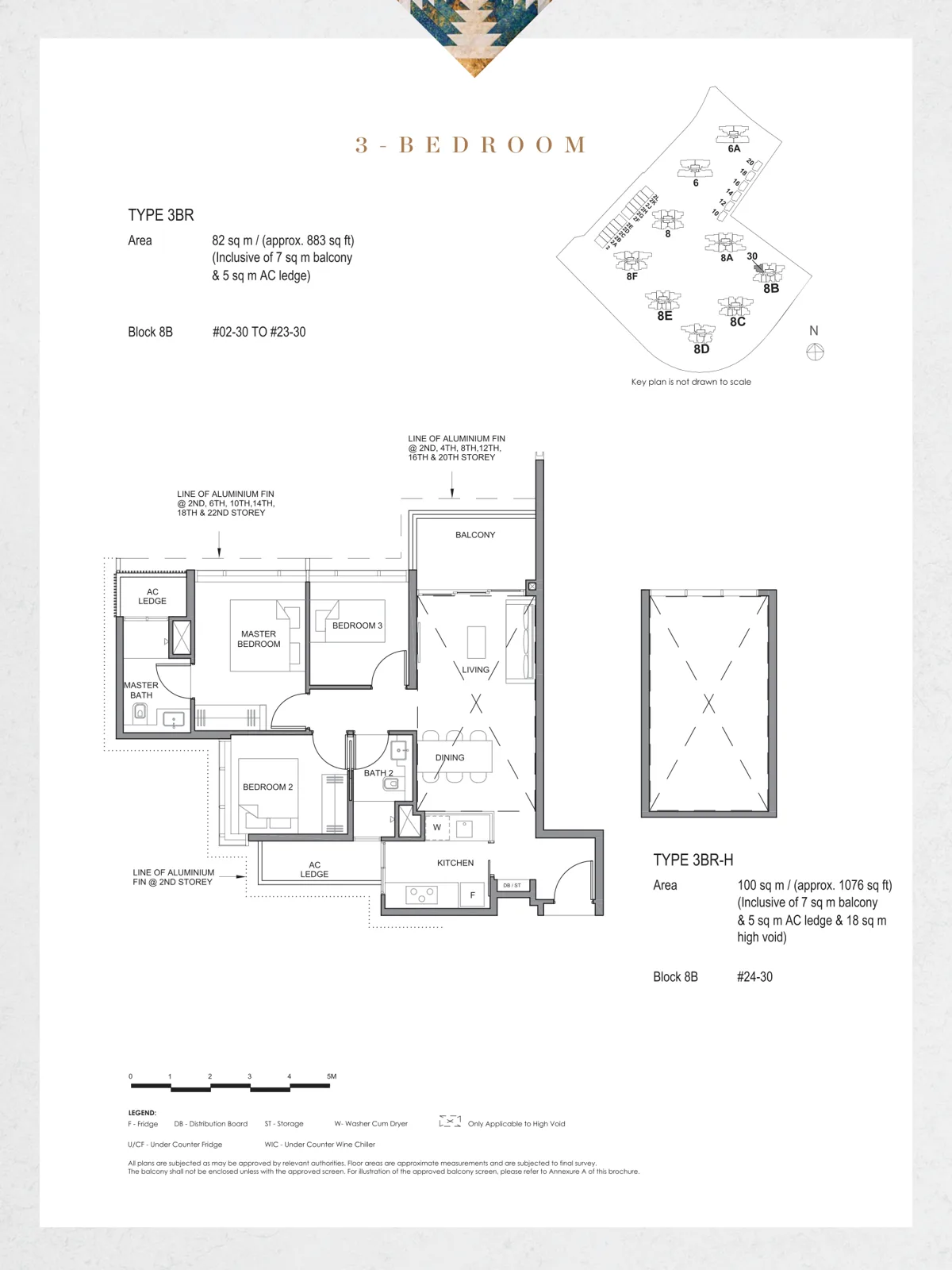 Parc Clematis floor plan, type 3BR: 3-Bedroom, 883 sq ft