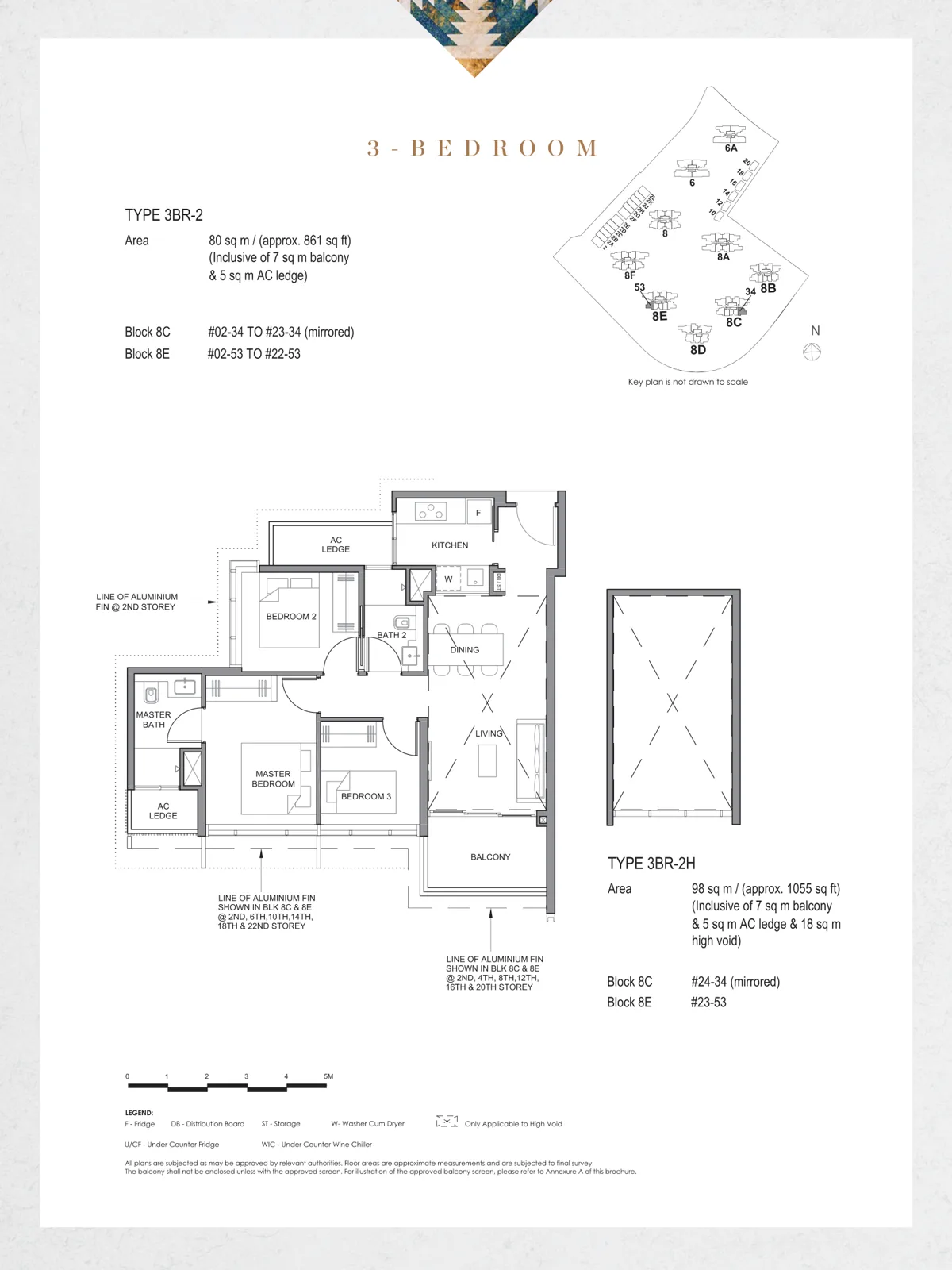 Parc Clematis floor plan, type 3BR-2: 3-Bedroom, 861 sq ft
