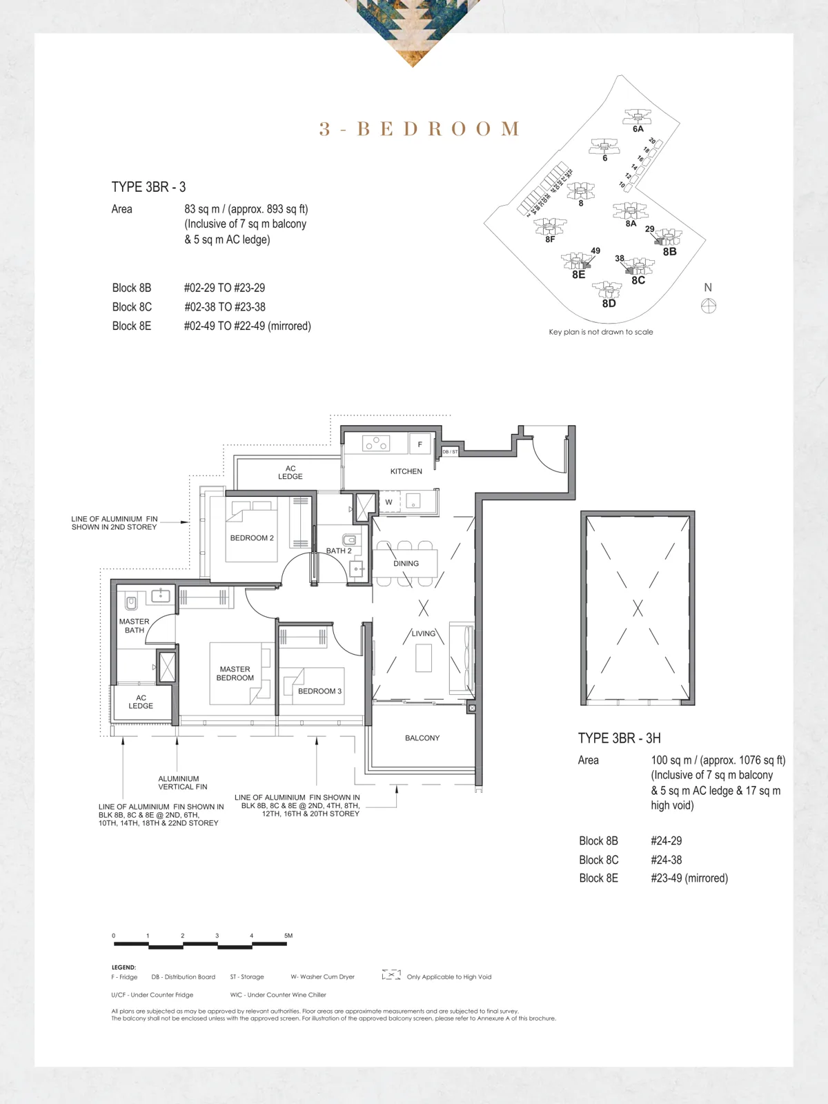 Parc Clematis floor plan, type 3BR-3: 3-Bedroom, 893 sq ft