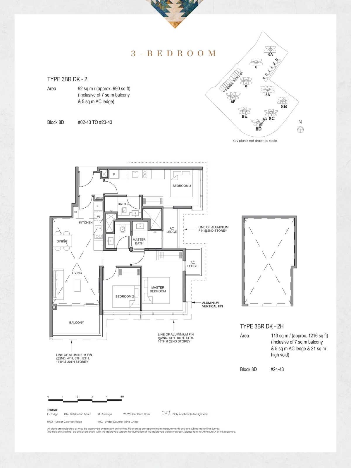 Parc Clematis floor plan, type 3BR DK-2: 3-Bedroom Dual Key, 990 sq ft