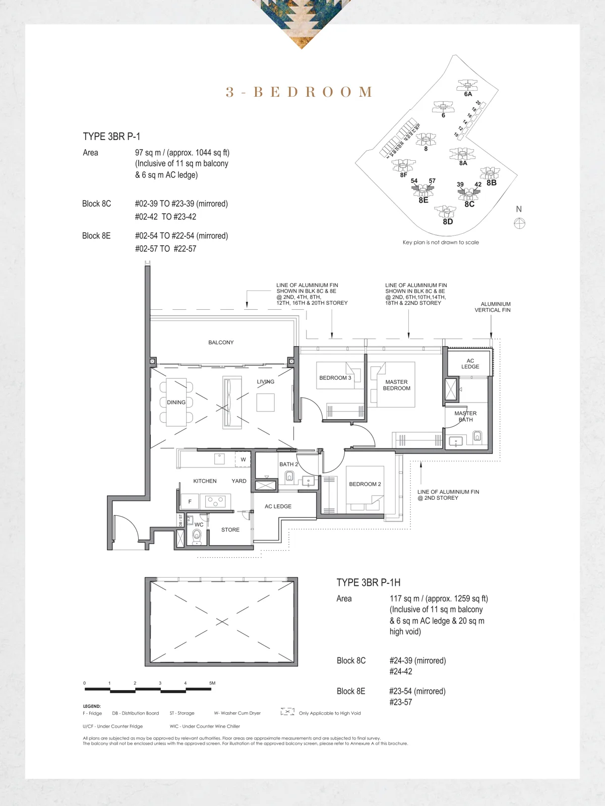 Parc Clematis floor plan, type 3BR P-1: 3-Bedroom Premium, 1,044 sq ft